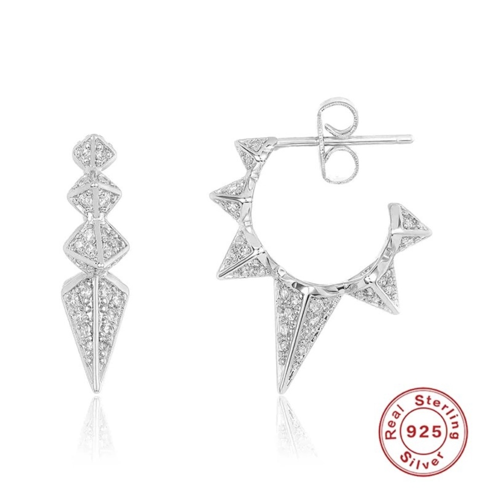 NWT sterling silver spike punk earrings zirconia